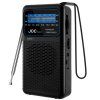 Malé přenosné nouzové rádio AM/SW/FM s karabinou na 2 AA baterie – ideální na cesty, turistiku i rybaření (černé)