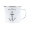 Smaltovaný bílý námořnický hrnek - s kotvou a potiskem The Adventurer 500 ml