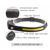 Čelovka W689 se světelným pruhem COB 230° IPX4 vodotěsná dobíjecí USB s pohybovým senzorem až 350 lm  + červené COB světlo pro noční vidění + vylepšená baterie + 3 v 1