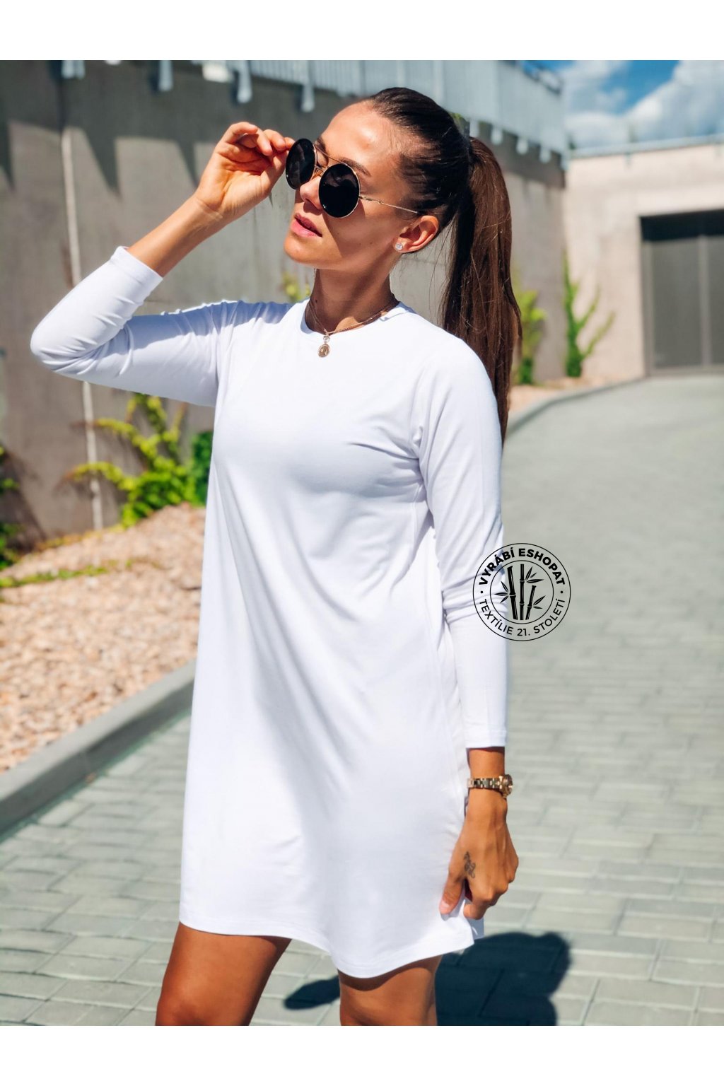 Dámské šaty Basic Bamboo Long Sleeve White | Eshopat.cz