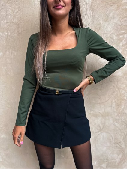 damske hladke body s vystrihem khaki eshopat cz 1