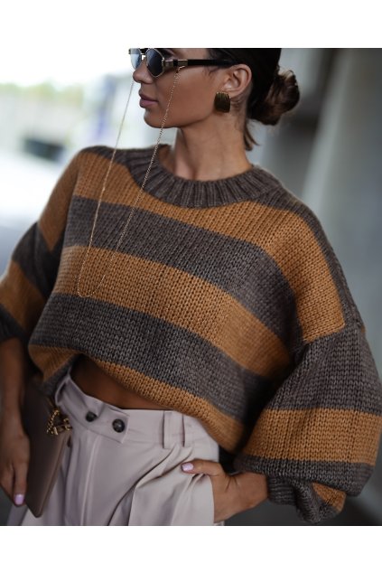 damsky svetr laura stripe chocolate eshopat cz 1