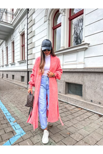 damsky cardigan s paskem long salmon eshopat cz 4