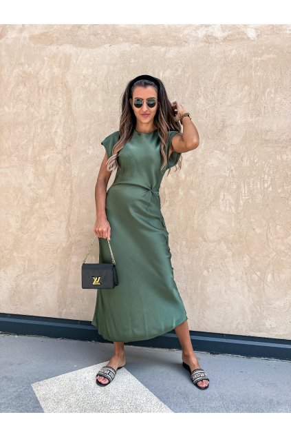 damske satenove midi saty s uzlem khaki eshopat cz 1