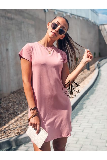 eshopat cz damske saty basic bamboo short sleeve rose