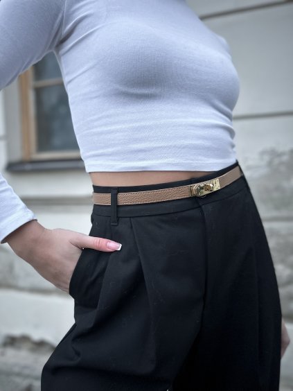 Dámský kožený nastavitelný pásek se sponou beige