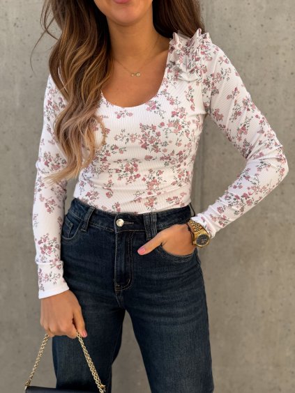 Květinový top s nařasením White