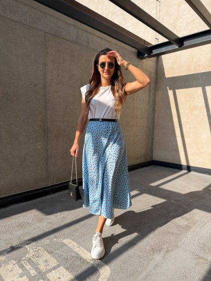 Dámská saténová sukně Clare Dot Sky Blue