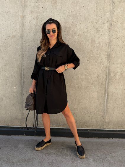 Košilové šaty s páskem G Black