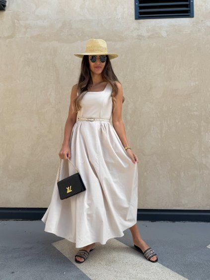 Šaty s páskem Porto Beige