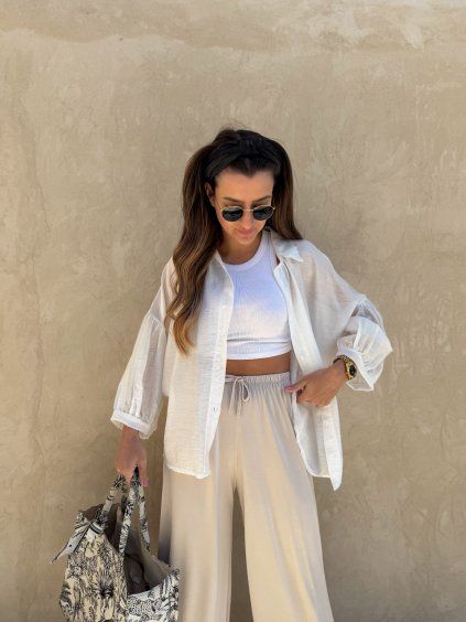 Průsvitná košile s balónovými rukávy White