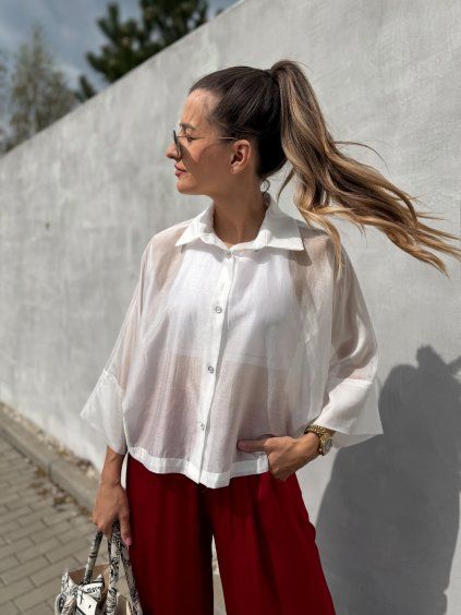 Poloprůhledná košile cropped White