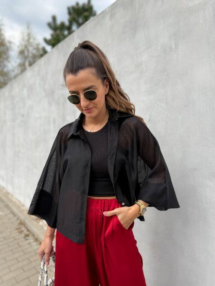 Poloprůhledná košile cropped Black