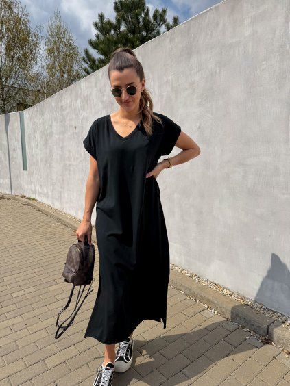 Bavlněné šaty s rozparkem Moon Black