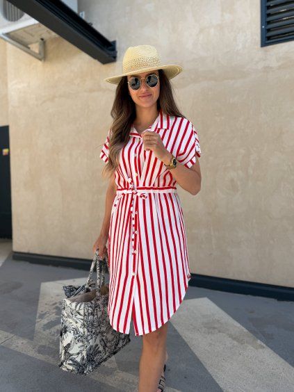 Dámské šaty s vázáním v pase Stripe Red
