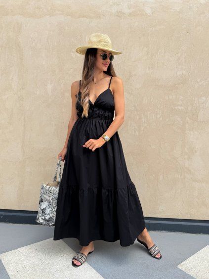 Dámské midi šaty na ramínka Santorini Black