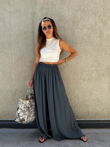 Dámské široké kalhoty Vali Dark Grey