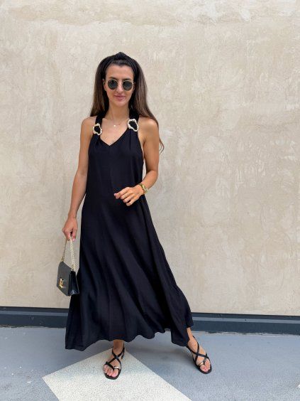 Dámské dlouhé šaty se zlatou sponou Black