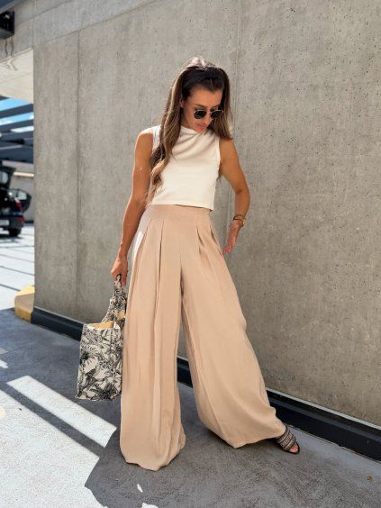 Dámské široké kalhoty Blossom Beige