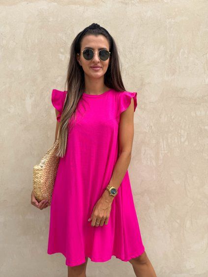 Šaty s volánkovým rukávem Fuchsia