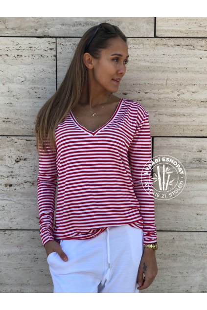 eshopat cz damske tricko bamboo classic long sleeve stripe red