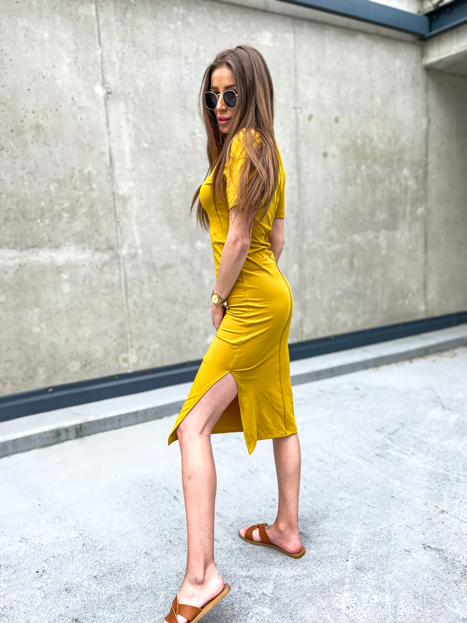 Eshopat Basic Dámské šaty Selena Mustard