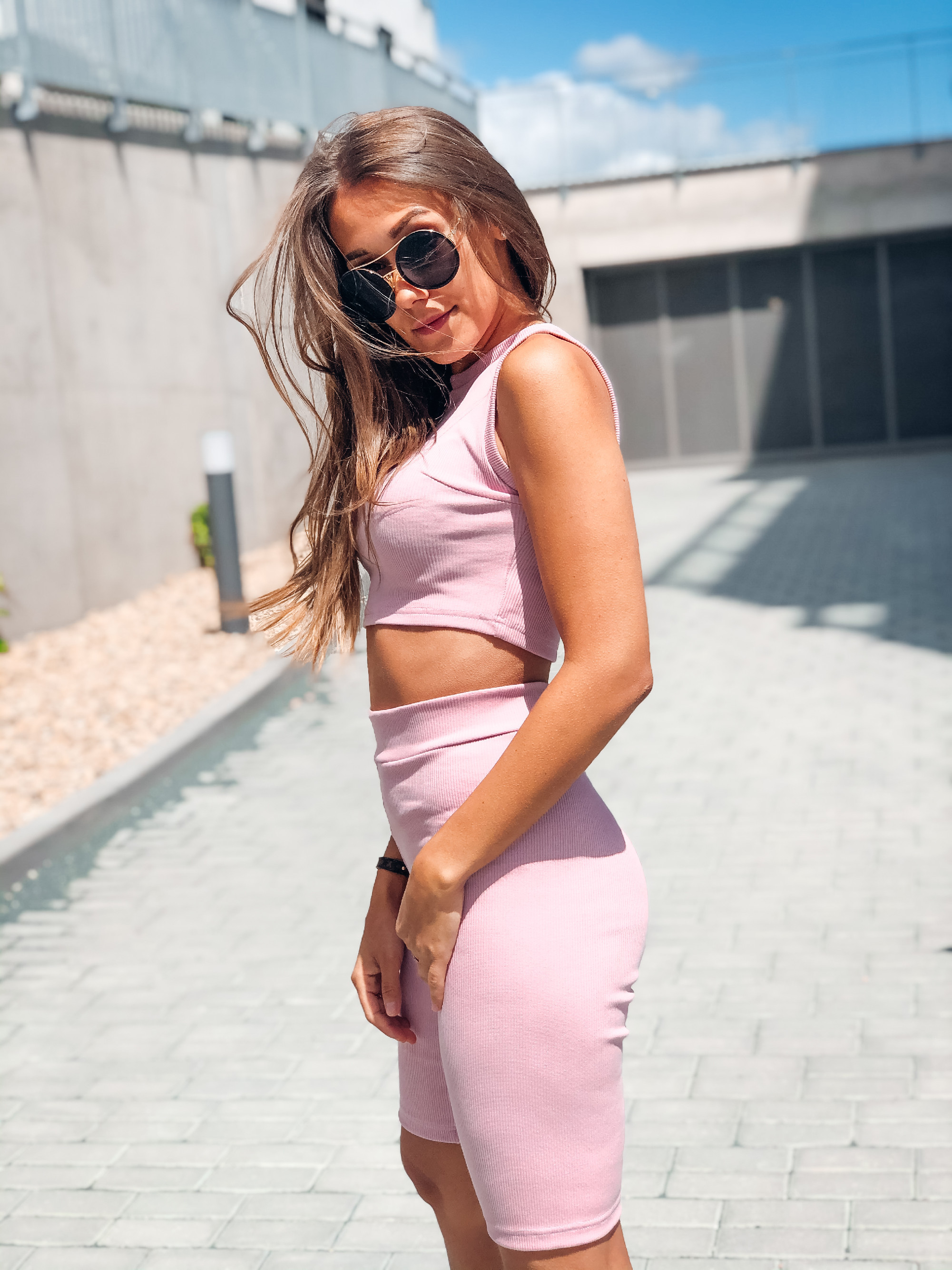 Eshopat Basic Dámský žebrovaný komplet Summer Powder Pink Doplněk: Komplet - kraťásky + top