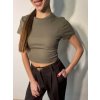 Žebrovaný cropped top s krátkým rukávem Khaki