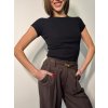 Žebrovaný top s krátkým rukávem Black 2