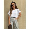 Dámské tričko s volánkovým rukávem White