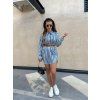Saténová prodloužená košile s páskem Stripe Navy Blue