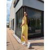 Dámské midi šaty s křidélkovými rukávy a rozparkem Yellow