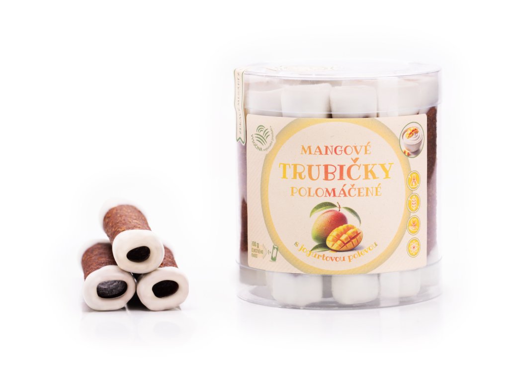 Mangové trubičky polomáčené s jogurtovou polevou 18ks (220g)