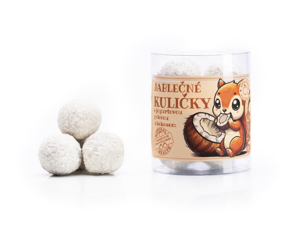 Jablkové guľôčky s jogurtovou polevou a kokosom (100g)