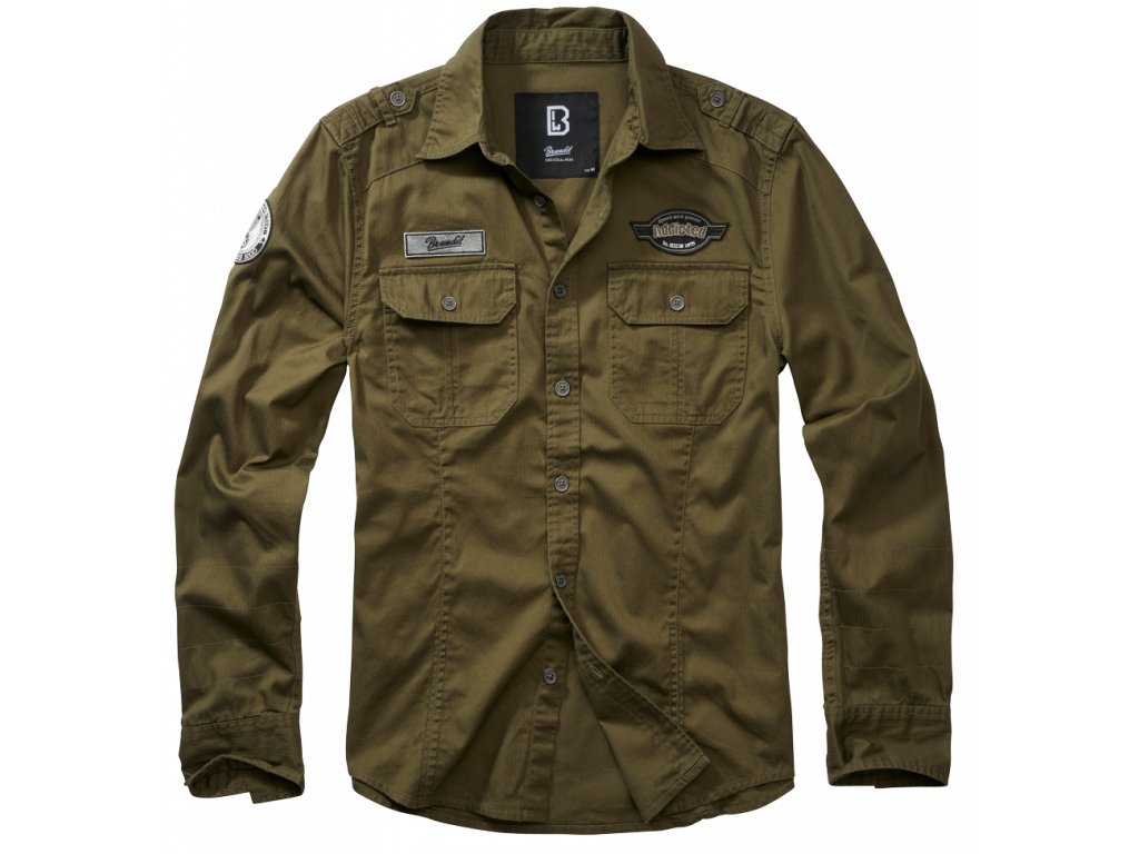 Košile dl. rukáv Brandit Luis Vintageshirt olivová