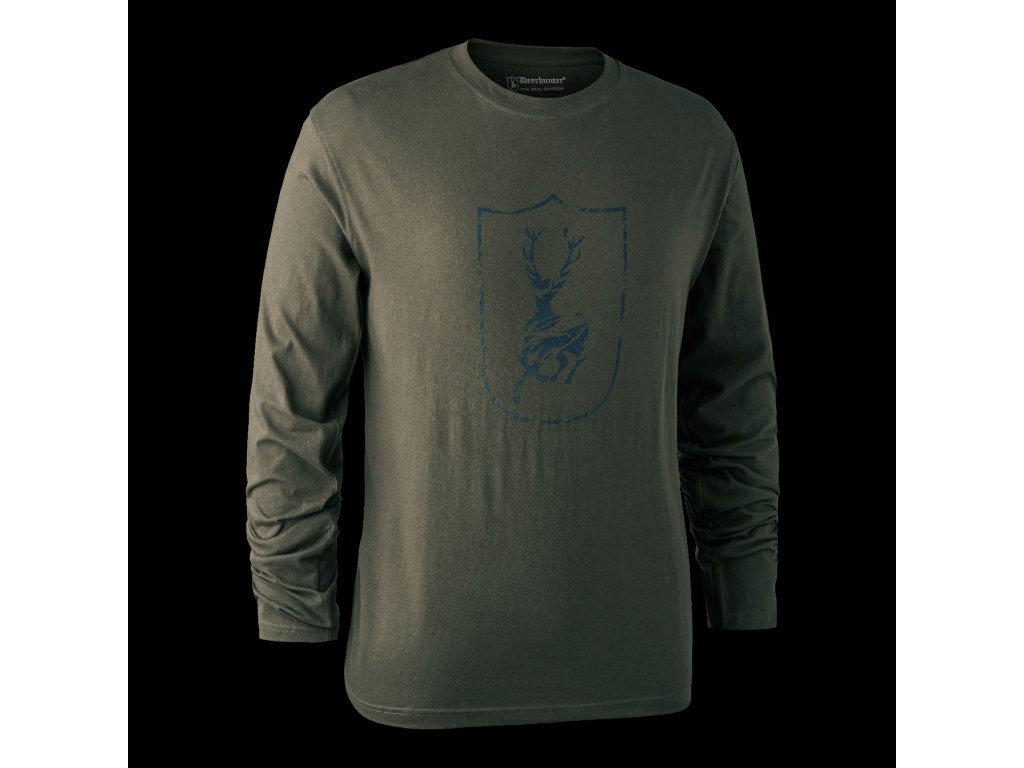 Lovecké tričko Deerhunter logo jelen dl. rukáv Barva: Bark Green, Velikost: S