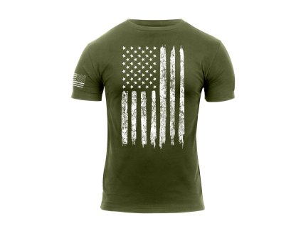 triko DISTRESSED US bílá vlajka ZELENÉ (Velikost 3XL, Barva zelená)