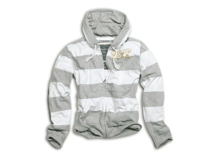 mikina HENLEY s kapucí pruhovaná ŠEDOBÍLÁ (Velikost S, Barva ŠEDÁ - GREY)