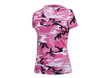 triko dámské V-výštřih prodloužené PINK CAMO (Velikost L, Barva URBAN CAMO PINK)