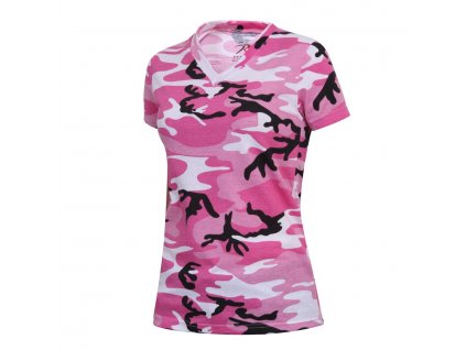 Triko dámské V-výštřih prodloužené PINK CAMO