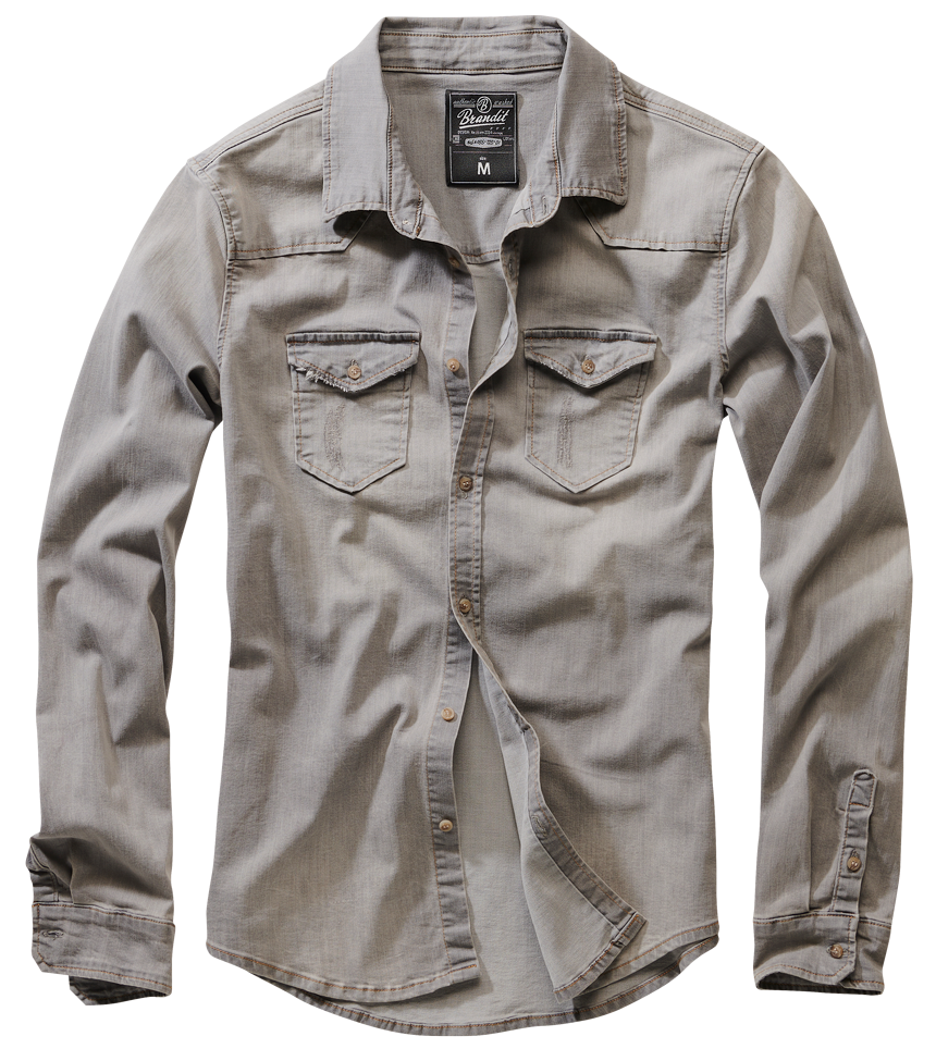 Košile dl. rukáv Brandit Riley Denimshirt šedá Barva: grey denim, Velikost: S