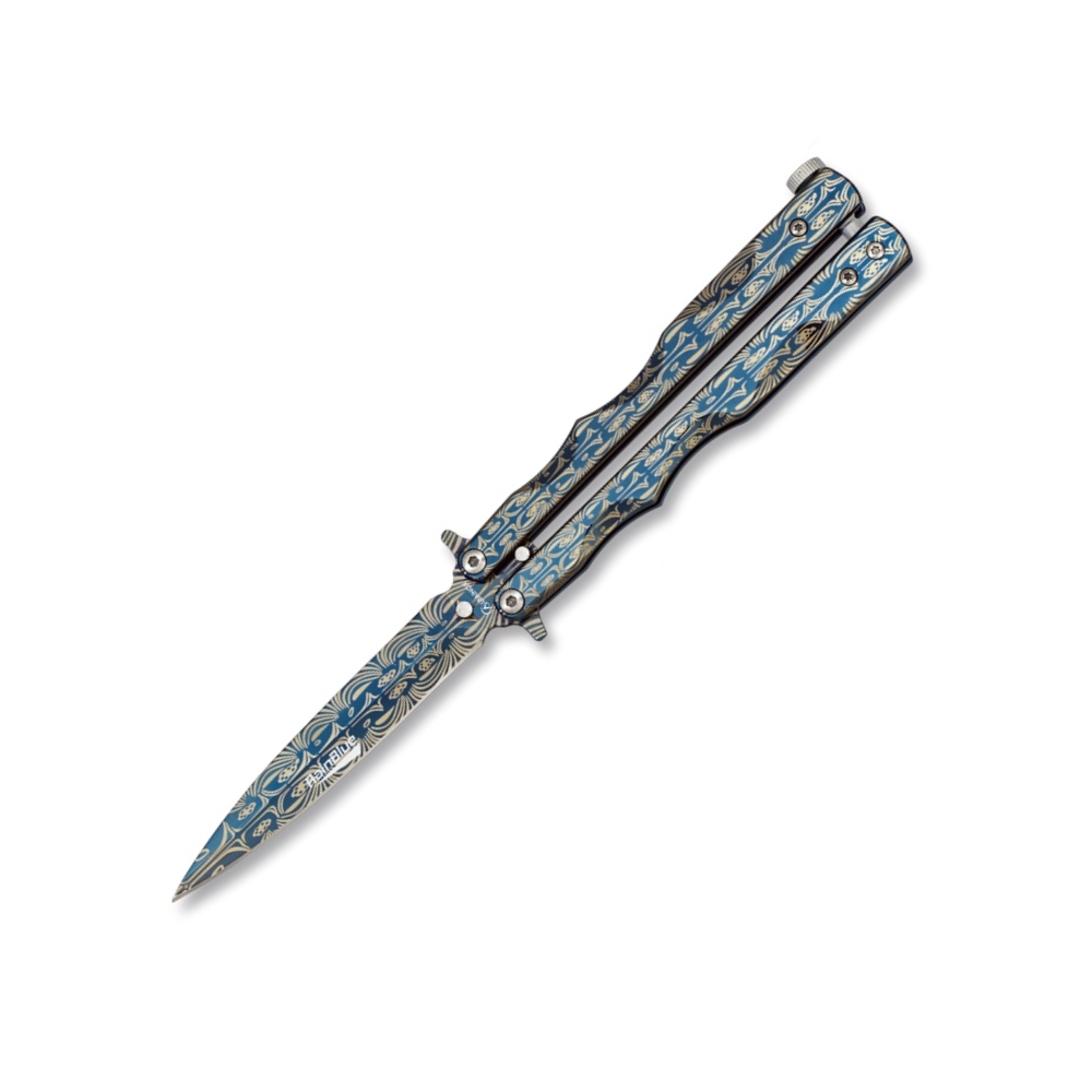 Albainox Nůž motýlek RAIN BLUE s ornamenty