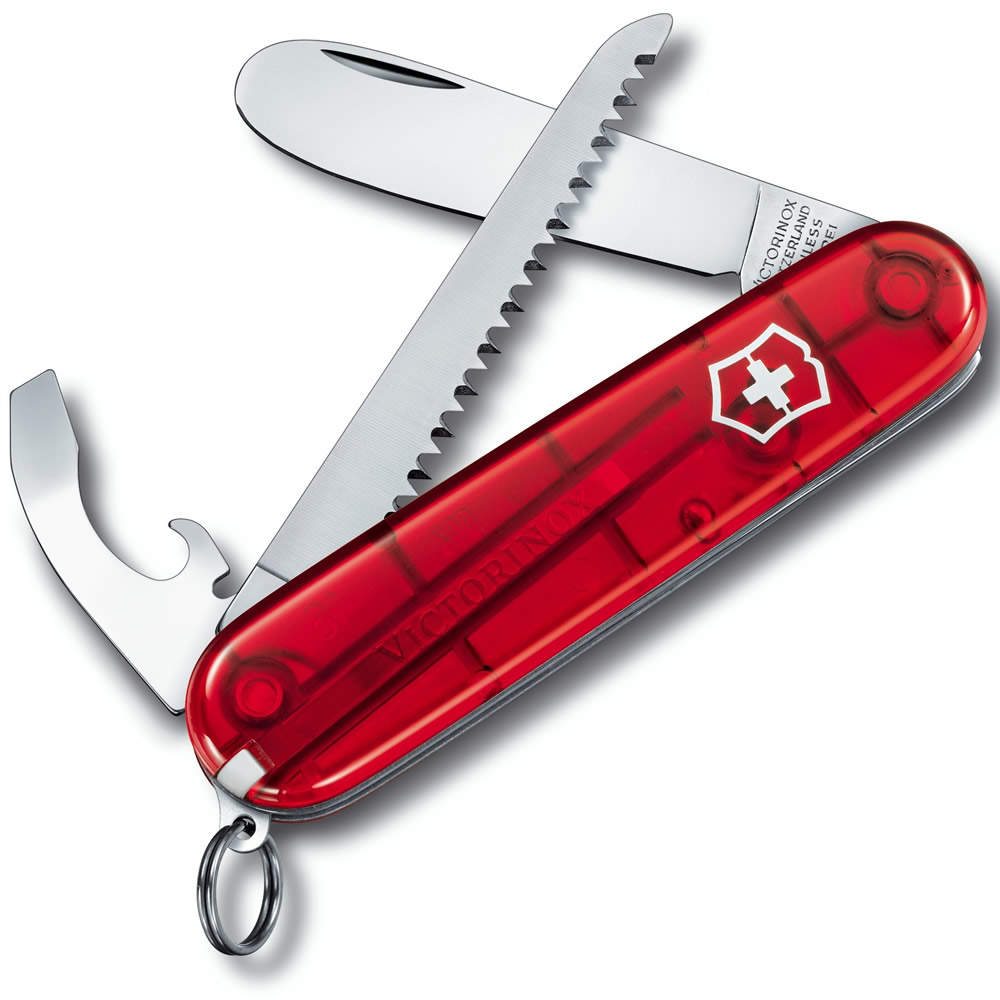 Victorinox ůž MŮJ PRVNÍ KAPESNÍ NŮŽ 84mm ČERVENÝ transparentní s pilkou Barva: Červená