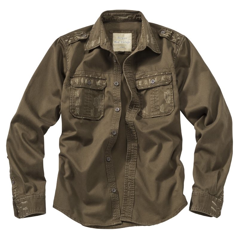 SURPLUS Košile RAW VINTAGE s dlouhým rukávem HNĚDÁ Barva: Hnědá, Velikost: L