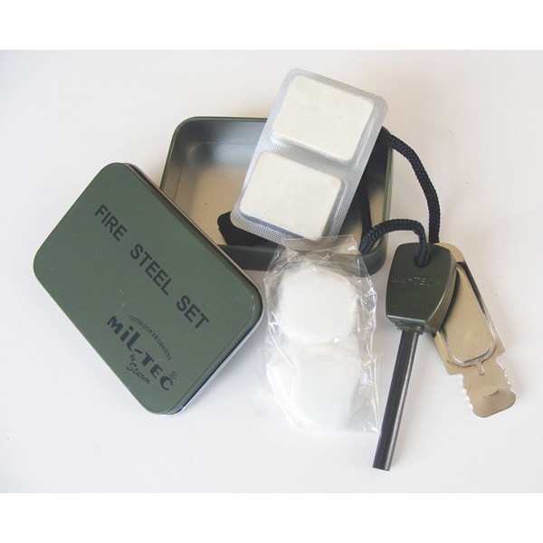 MIL-TEC® Podpalovací set FIRE STEEL v plechové krabičce Barva: Zelená
