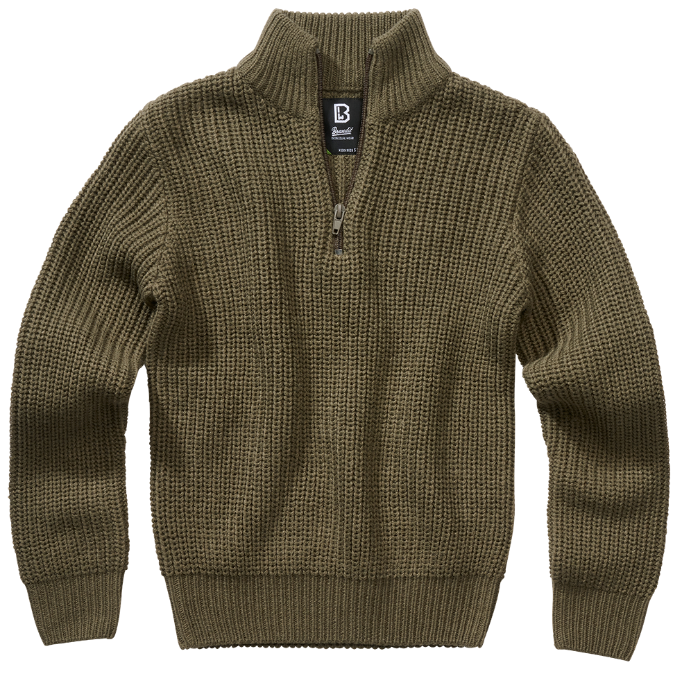 Svetr dětský Brandit Marine Pullover Troyer olivový Barva: olive, Velikost: 170/176