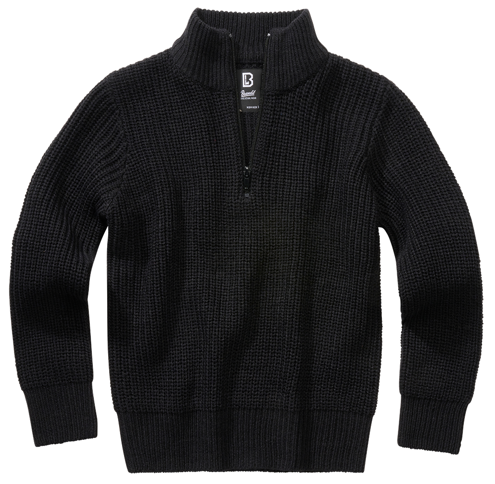 Svetr dětský Brandit Marine Pullover Troyer černý Barva: BLACK, Velikost: 158/164