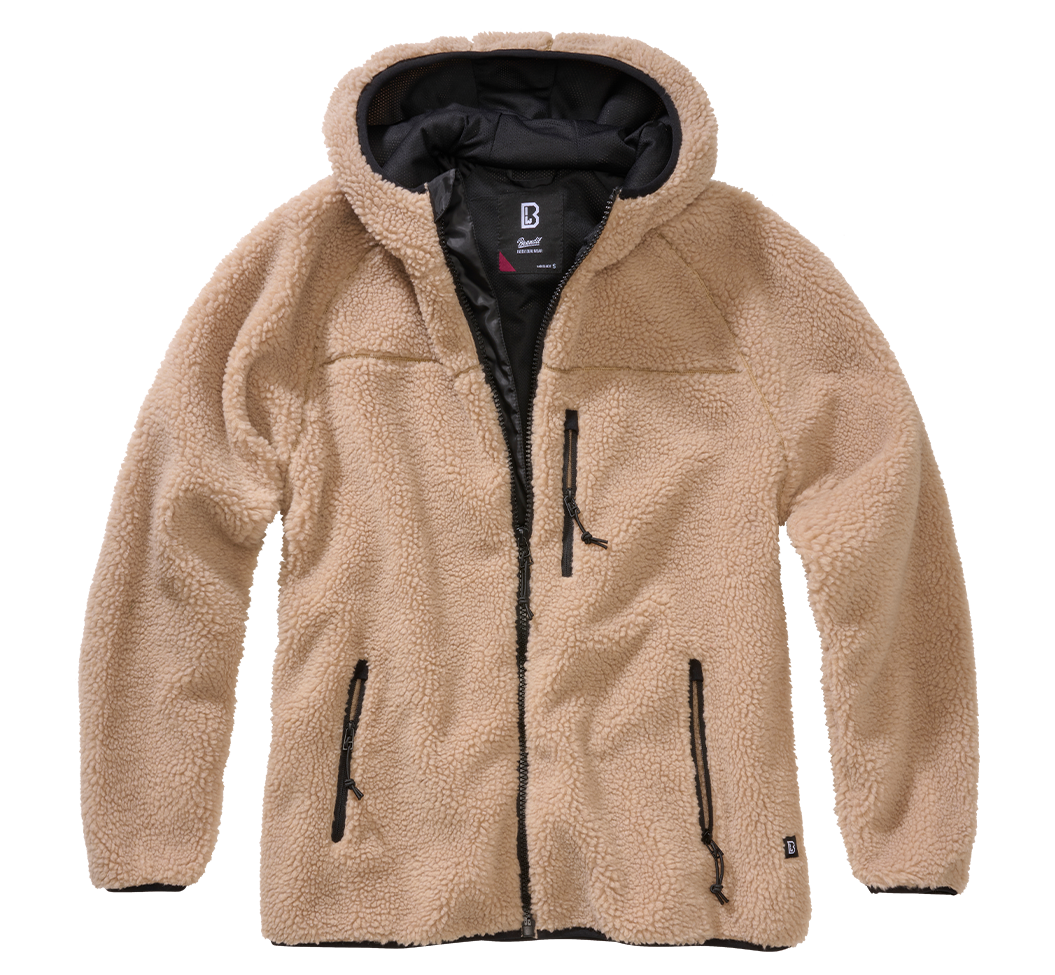 Bunda dámská Brandit Teddyfleece s kapucí písková Barva: camel, Velikost: 3XL