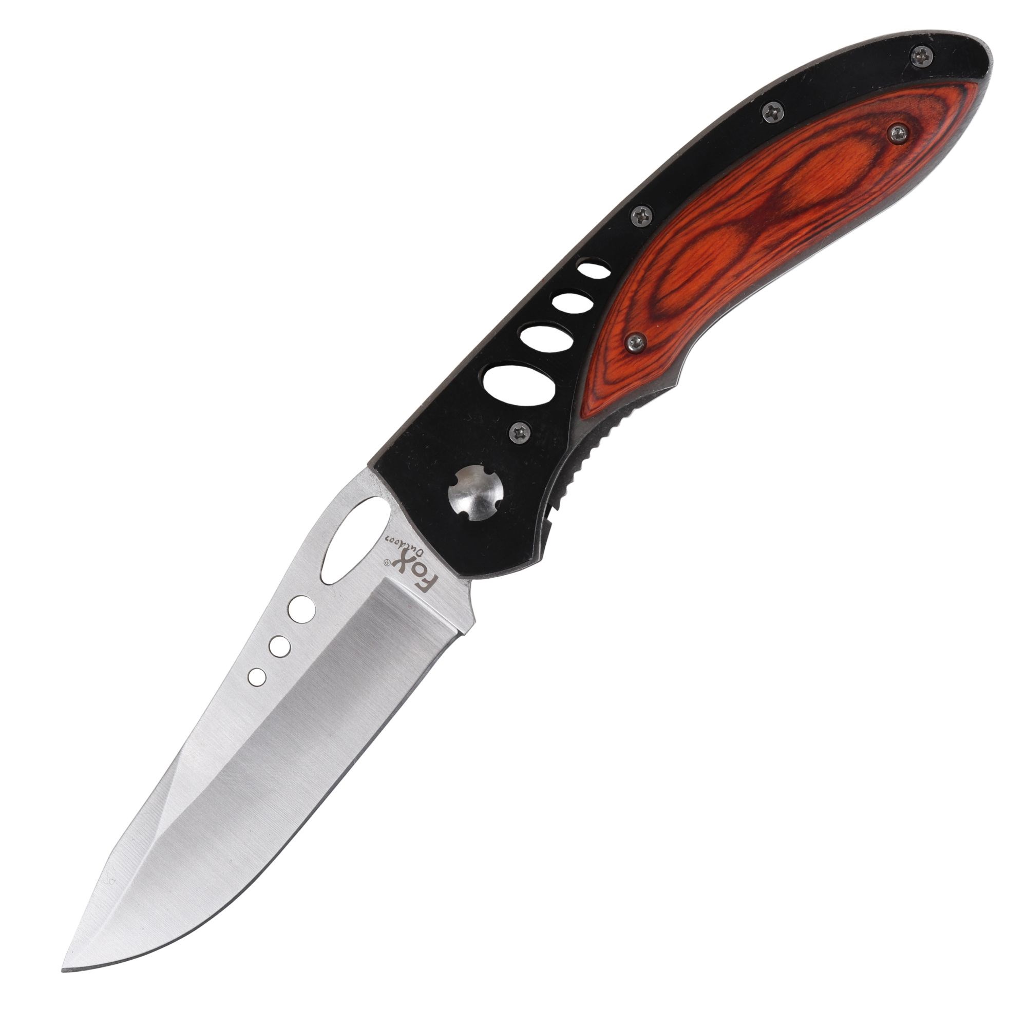 FOX Outdoor Nůž zavírací 22,5x9,5cm perforovaný DŘEVO/ČERNÁ Barva: Černá