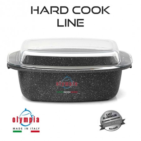 Olympia Zanetti kameninový obdélníkový pekáč HARD COOK Line se skleněnou pokličkou z litého hliníku 33x22 cm